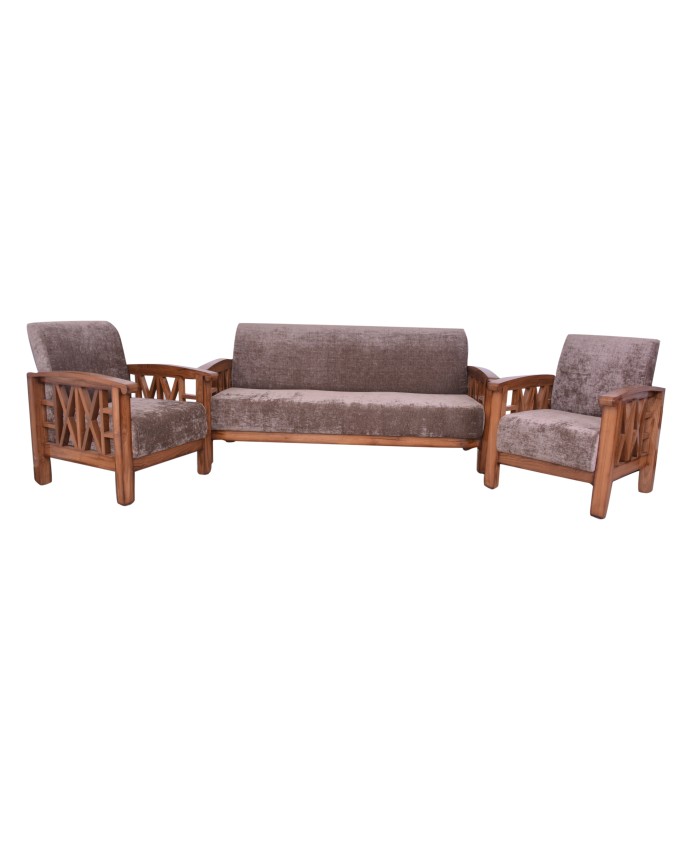 Teak Wooden Side Cross Design Sofa 3+1+1